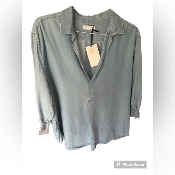 Zara premium denim collection chambray relax fit v neck boho top - Picture 2 of 8